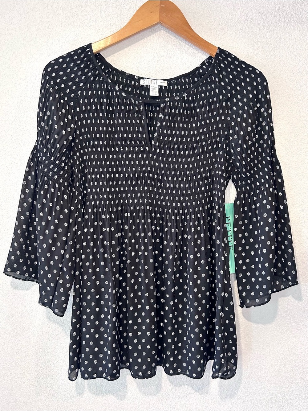 Spense NWT Polka Dot Smocked Tunic Top Peplum Babydoll Retro Petite Size M